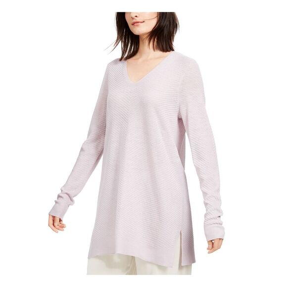 EILEEN FISHER Womens Pink Slitted Long Sleeve V Neck Tunic Top Petites PP - Picture 1 of 1